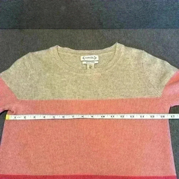 Nanette Lepore 2-Ply 100% Cashmere Knit Crew Neck Beige/Pink Sweater Women Small - Picture 9 of 10